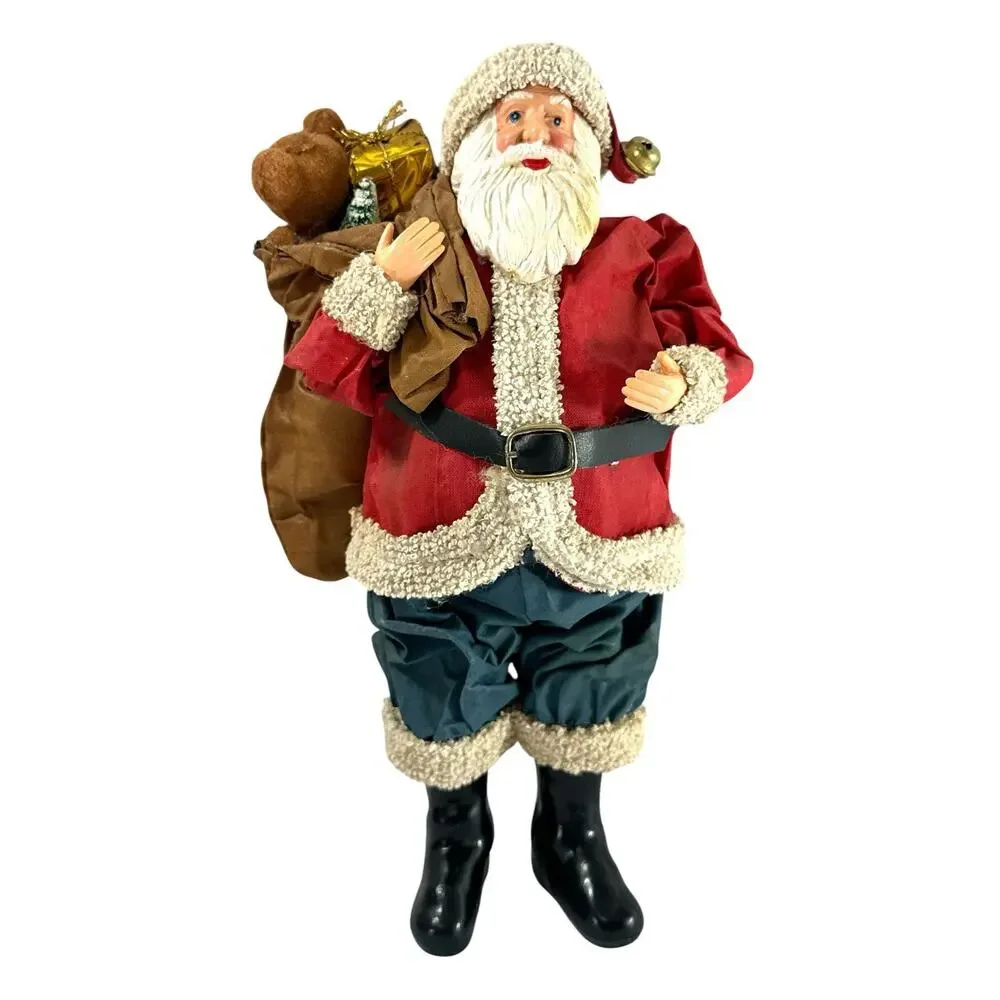 Vintage Paper Mache Santa Claus Figurine 9” Teddy Bear Gift Sack Christmas Decor